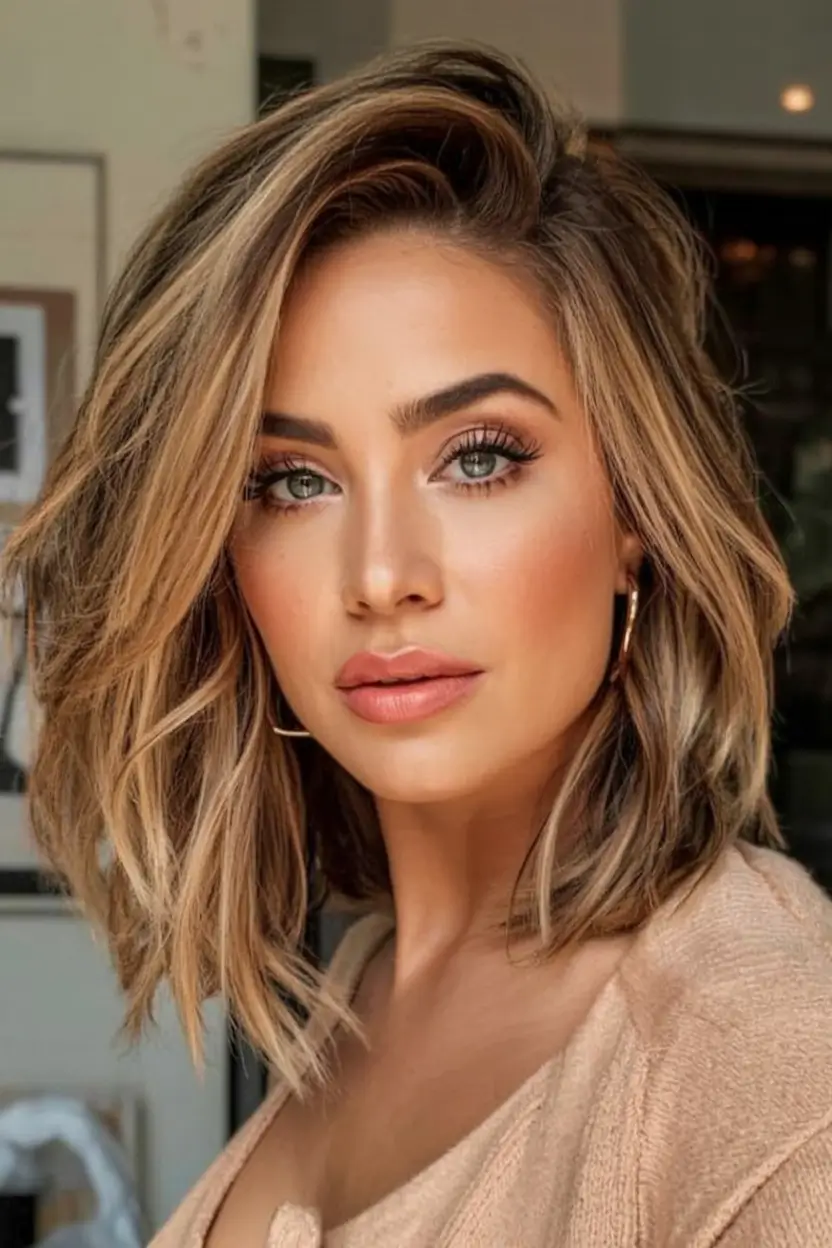 Cute Stylish Hair Colors for Fall 2025 Layered Caramel Lob With Soft Volume