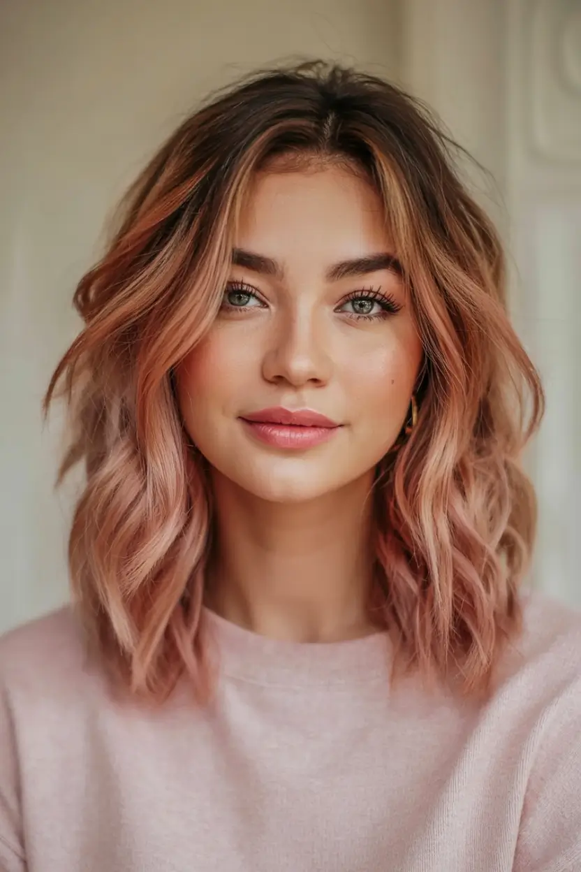 Cute Stylish Hair Colors for Fall 2025 Rosy Mauve Balayage on a Textured Lob
