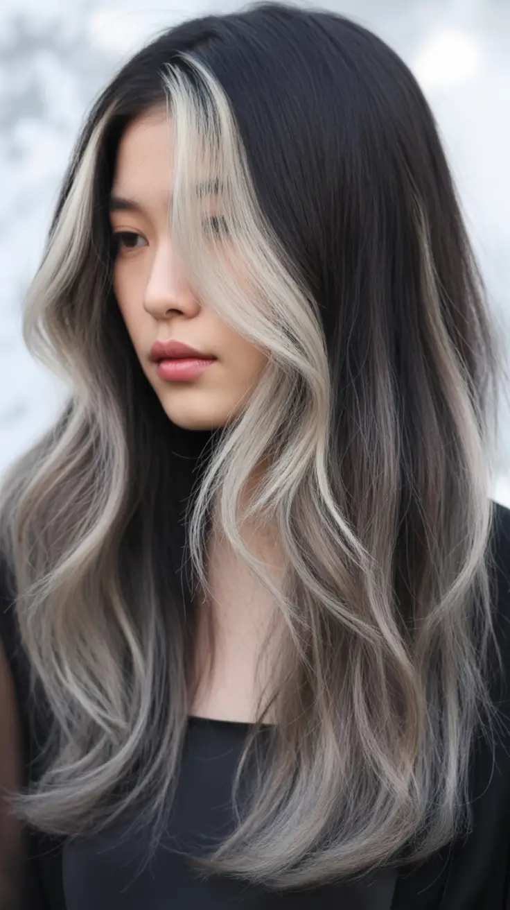 Dark Brown Fall Shades - Hair Colors to Try in 2025 Smoky Ash Face Lights With Sleek Waves