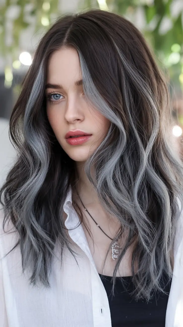 Dark Brown Fall Shades - Hair Colors to Try in 2025 Silver Streaks On Dark Chocolate
