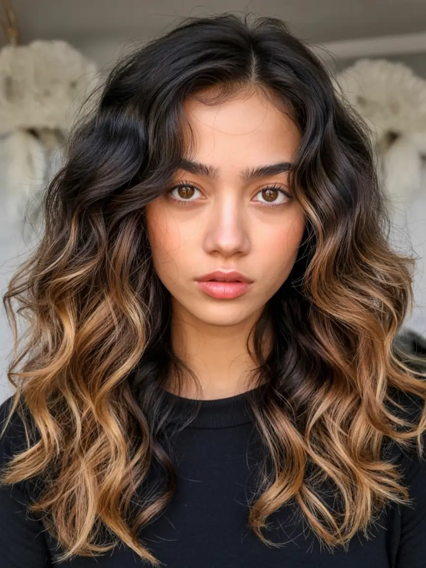 Dark Brown Fall Shades - Hair Colors to Try in 2025 Caramel Ribbon Curls On Brunette Base