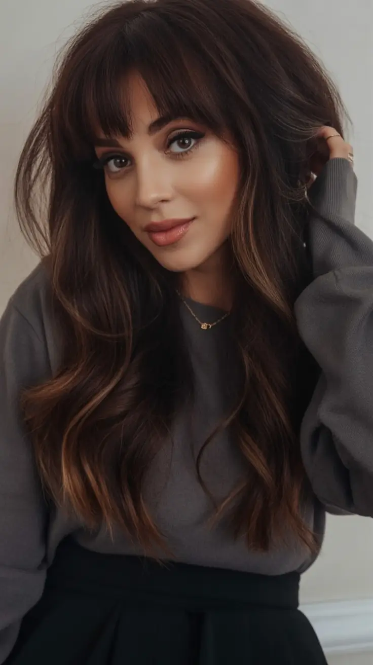 Dark Brown Fall Shades - Hair Colors to Try in 2025 long brunette layers with subtle lights