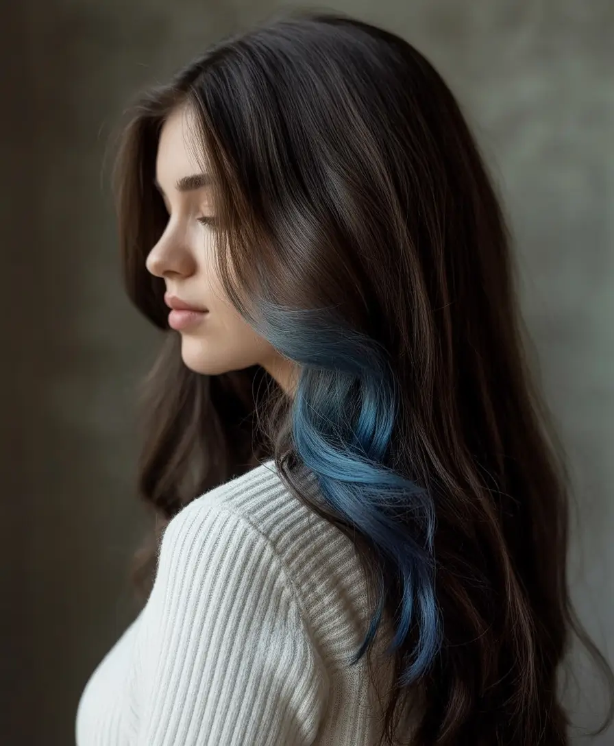 Dark Brown Fall Shades - Hair Colors to Try in 2025 Espresso With Blue Smoke Peekaboo