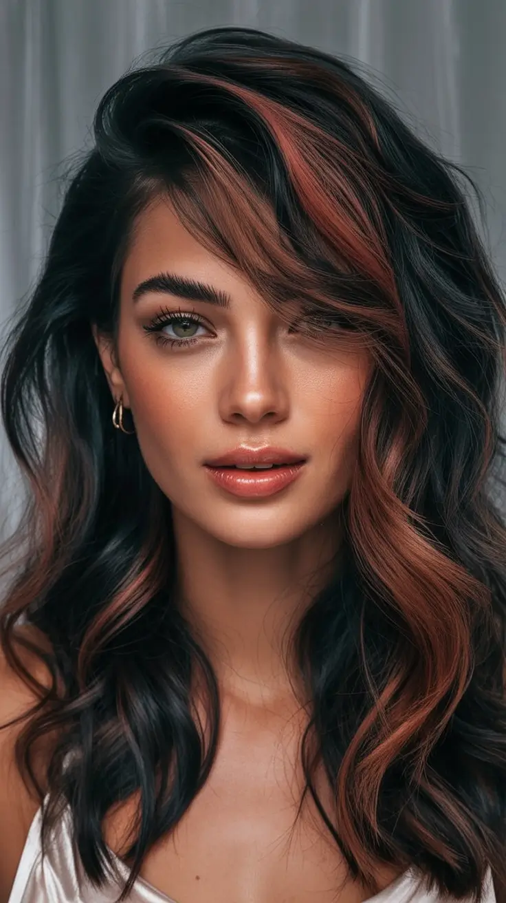 Dark Brown Fall Shades - Hair Colors to Try in 2025 Black Cherry Swirl With Face-Framing Ribbons