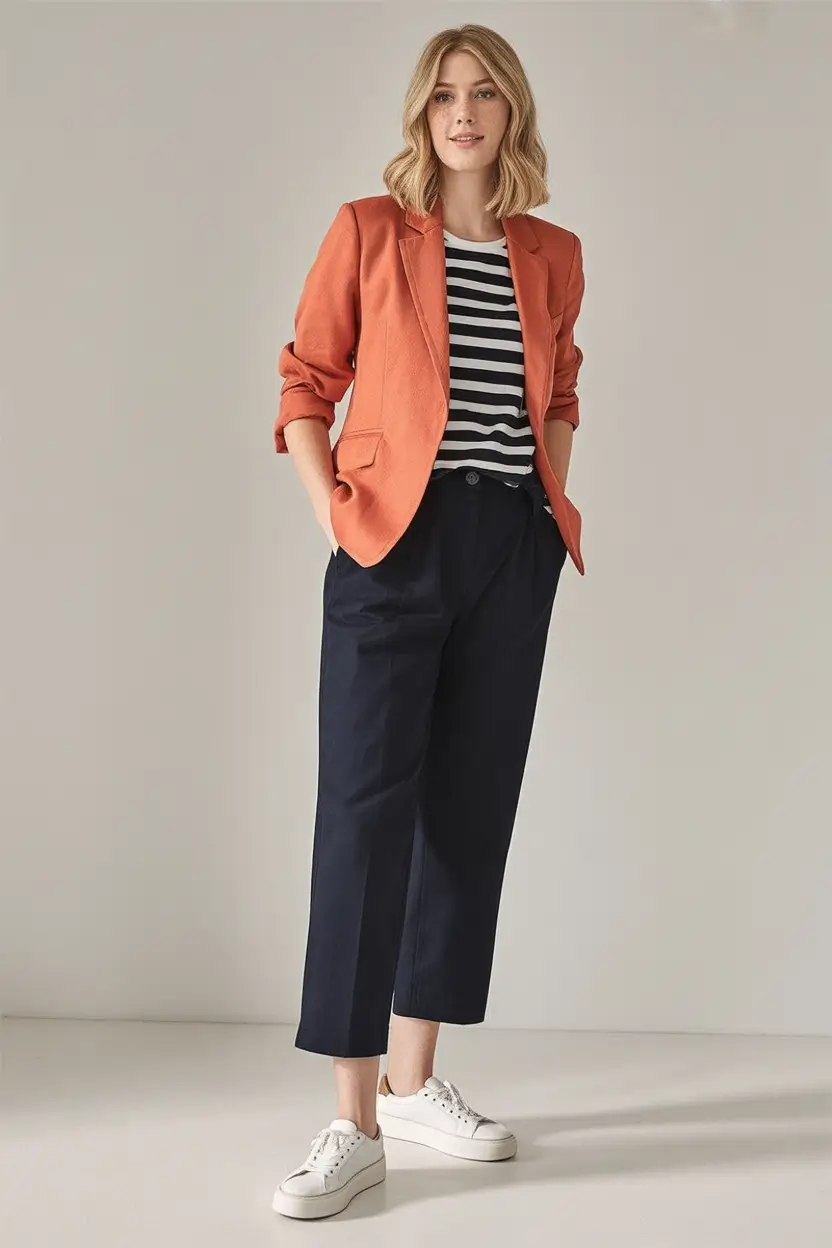 Early Fall outfits inspo for September 2025 Spiced Blazer and French Girl Stripes