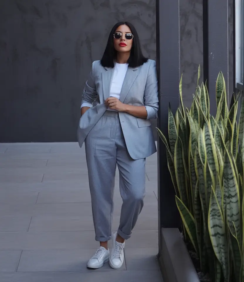 Early Fall outfits inspo for September 2025 Monochrome and Powerful: The Gray Suit Reimagined