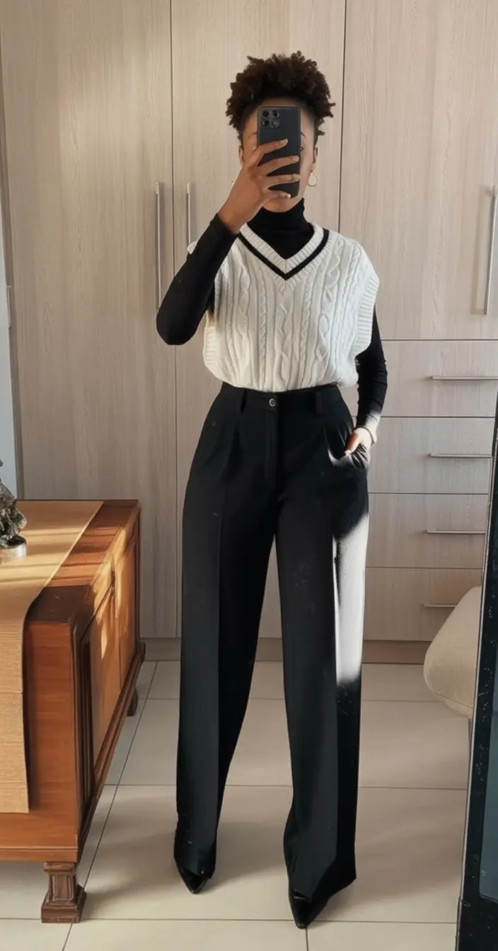 Early Fall outfits inspo for September 2025 Elevated Academia: Black and White Layered Luxe