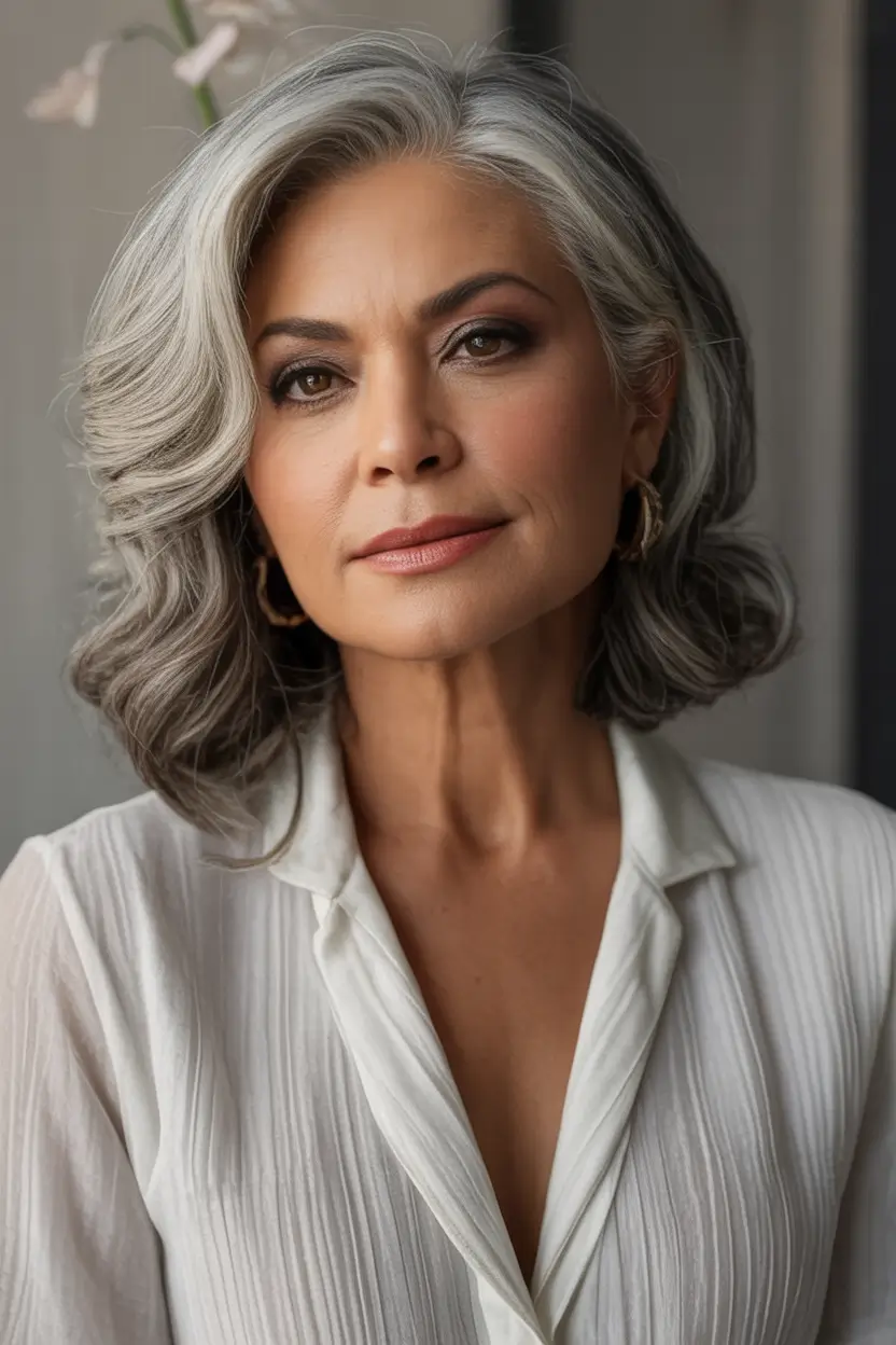 Elegant Fall hairstyles and colors for Women Over 60 in 2025 Polished Waves With Natural Grace