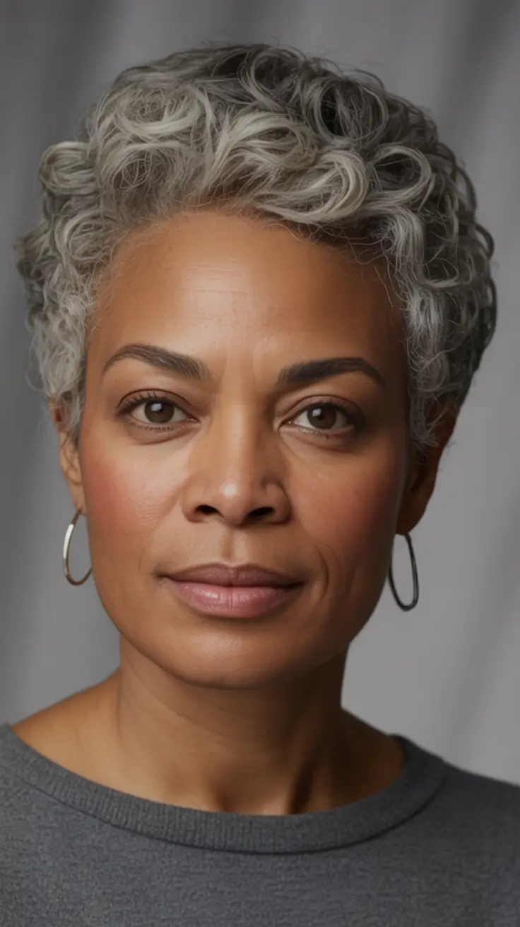 Elegant Fall hairstyles and colors for Women Over 60 in 2025 Soft Gray Curls With Feminine Edge