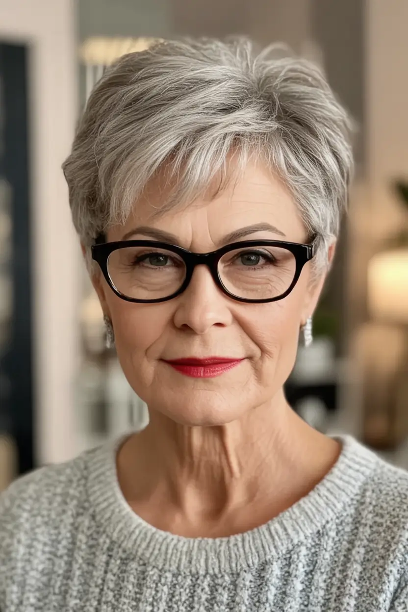 Elegant Fall hairstyles and colors for Women Over 60 in 2025 Chic Volume with Textured Silver Layers