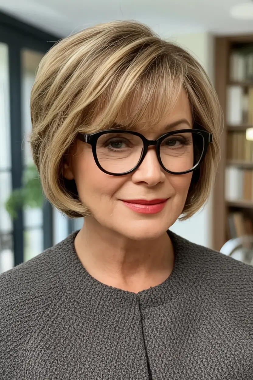 Elegant Fall hairstyles and colors for Women Over 60 in 2025 Classic Bob with Dimensional Blonde Highlights