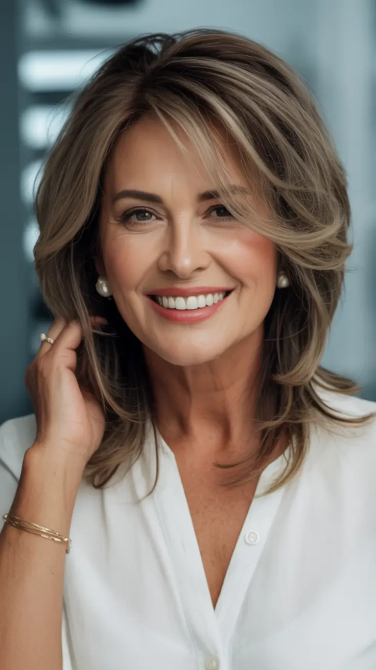 Elegant Fall hairstyles and colors for Women Over 60 in 2025 Soft Shag with Honey Balayage