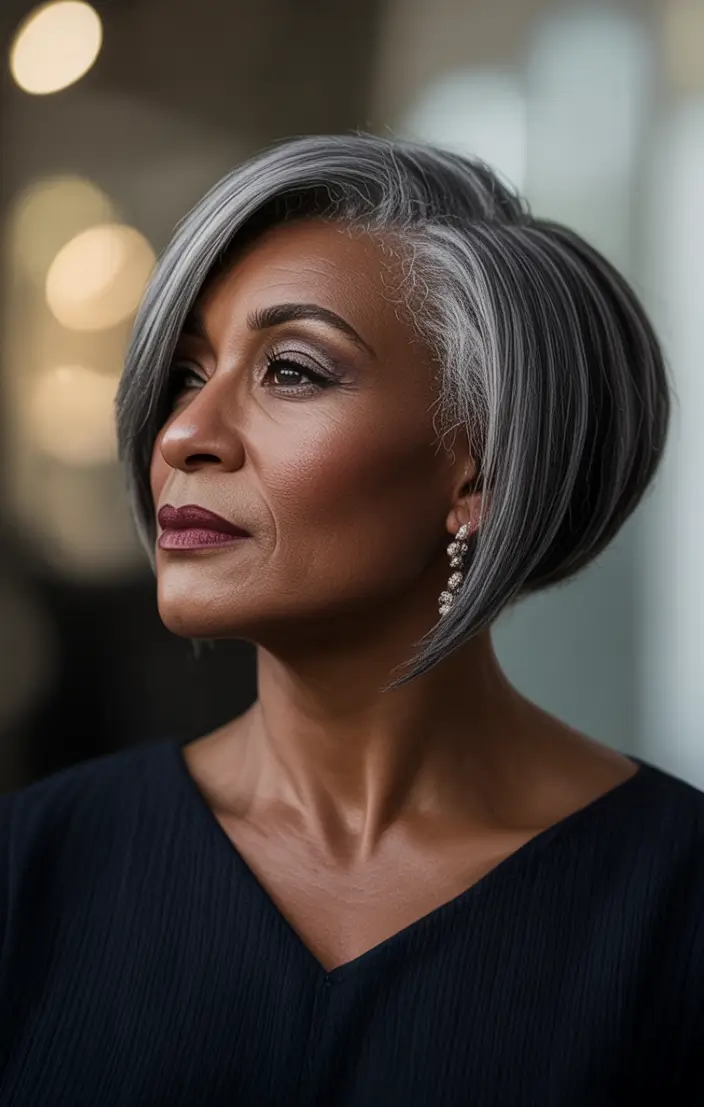 Elegant Fall hairstyles and colors for Women Over 60 in 2025 Modern Sculpted Bob With Side Part