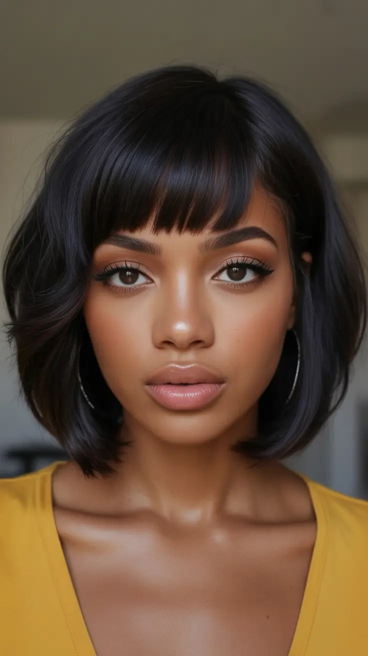 Fall 2025 Bob Haircuts Inspo for Women Soft Blunt with Baby Bangs