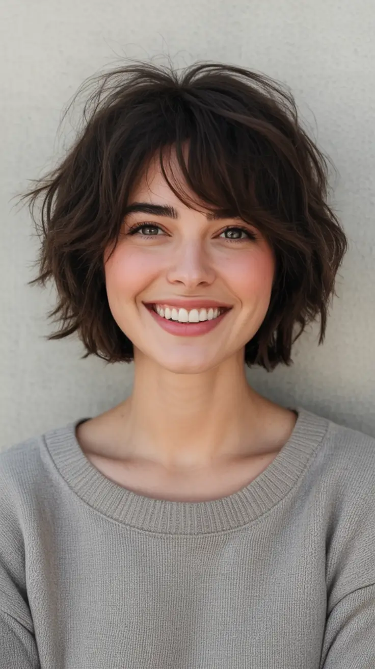 Fall 2025 Bob Haircuts Inspo for Women Choppy Warm Brunette with Curtain Fringe