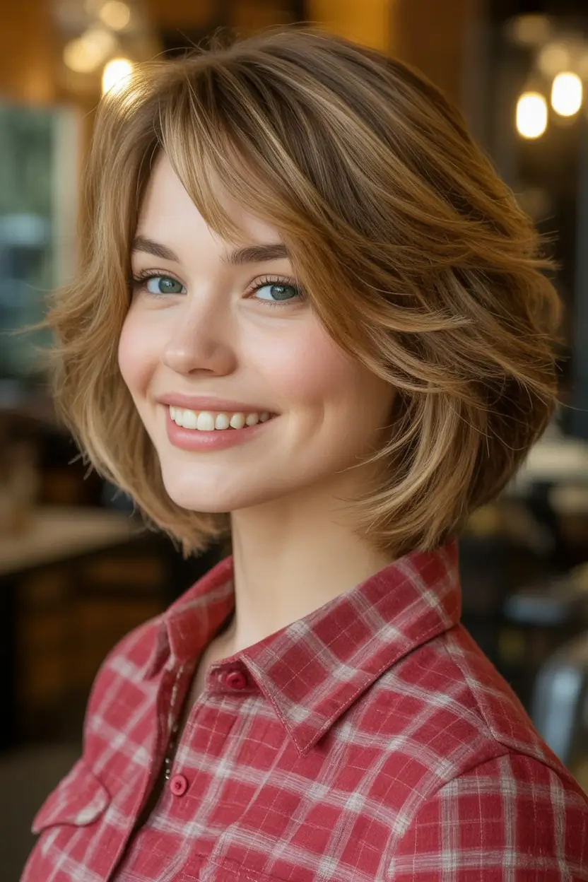 Fall 2025 Bob Haircuts Inspo for Women Fluffy Honey Bob with Soft Bangs