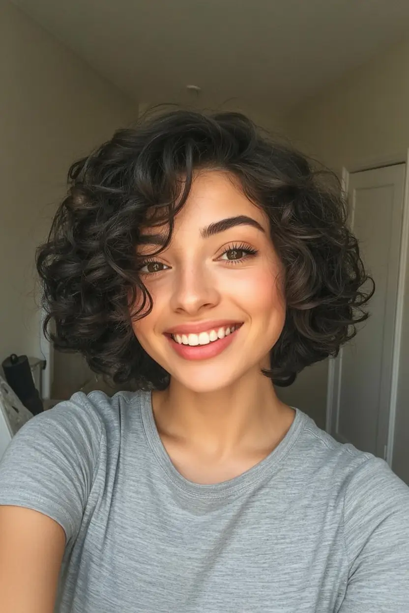 Fall 2025 Bob Haircuts Inspo for Women Curly Chin-Length Bob with Tapered Ends