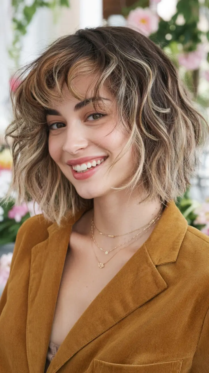 Fall 2025 Bob Haircuts Inspo for Women Choppy Warm Blonde with Baby Bangs