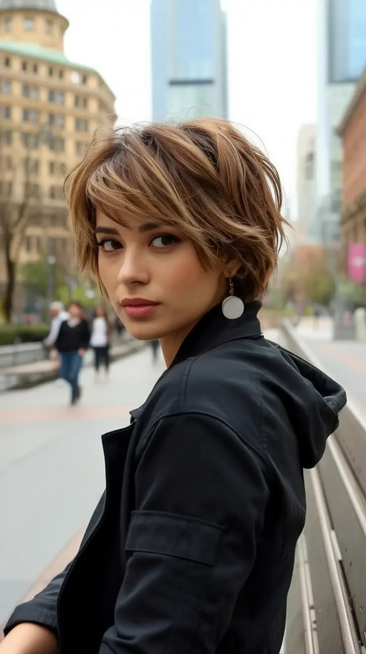 Fall 2025 Bob Haircuts Inspo for Women Urban Tousled Layers with Golden Tones
