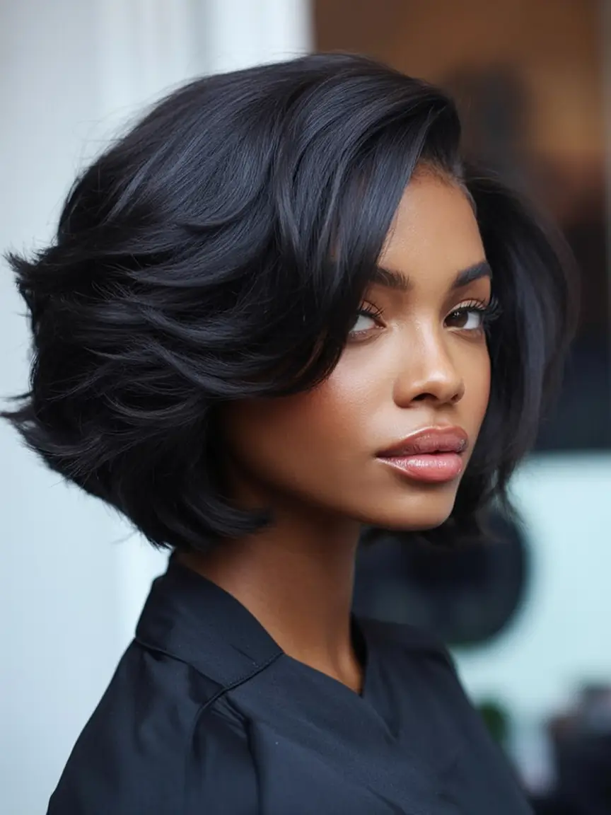 Fall 2025 Bob Haircuts Inspo for Women Jet Black Luxe Flip Bob