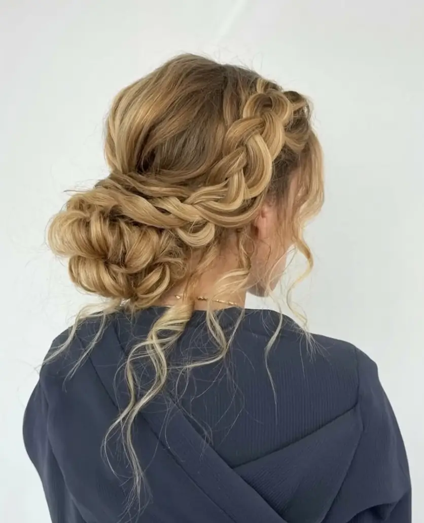 Top Burgundy Hair Color Looks for Autumn 2025 Twisted Crown with Low Bun