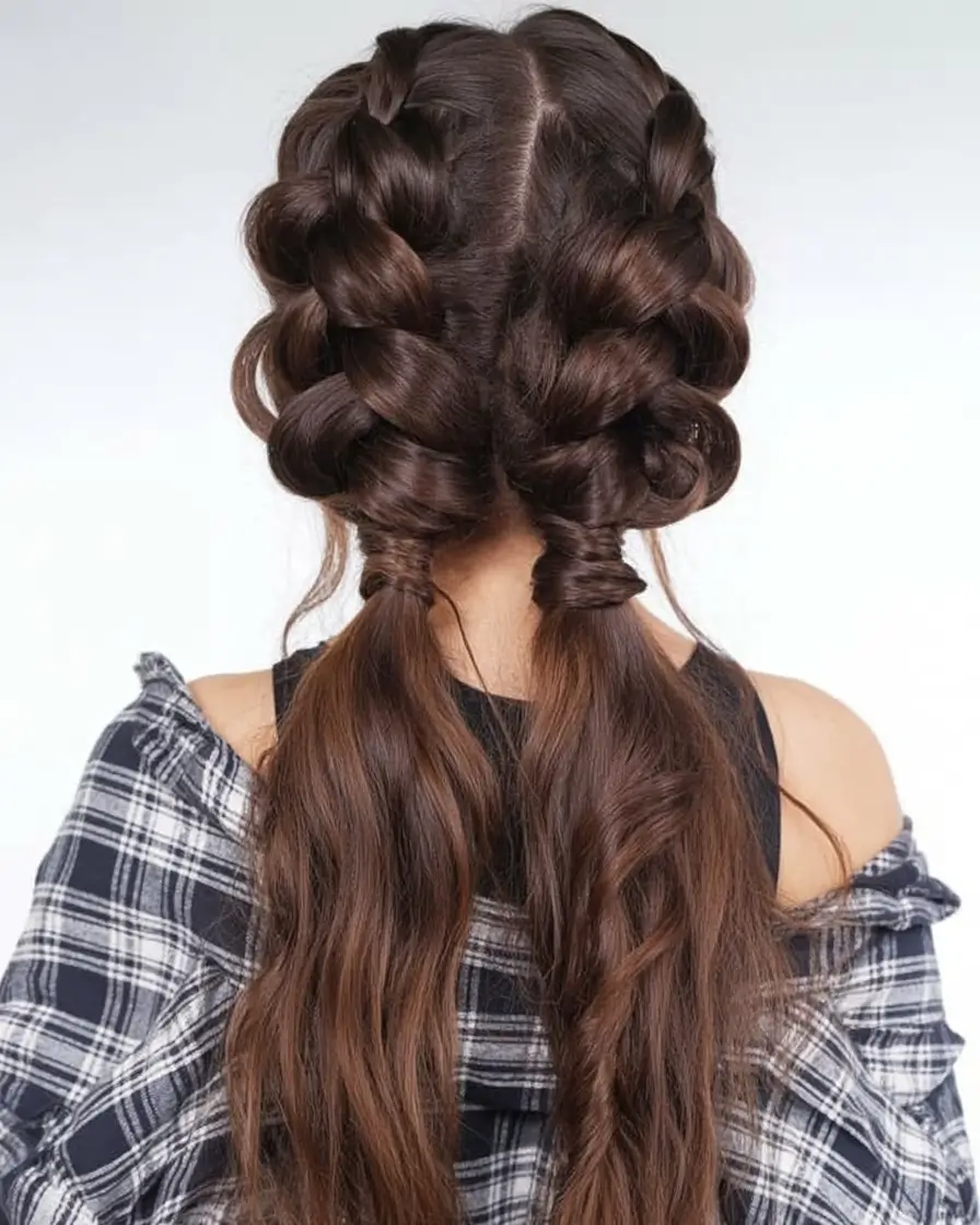 Top Burgundy Hair Color Looks for Autumn 2025 Chunky Twin Braids with Tied Ends
