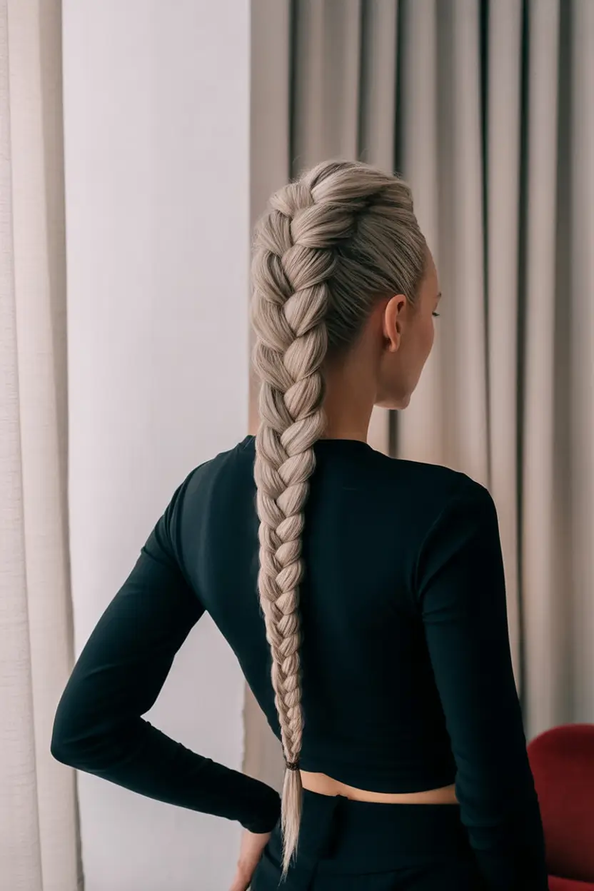 Top Burgundy Hair Color Looks for Autumn 2025 Ultra-Long Silver Blonde Warrior Braid