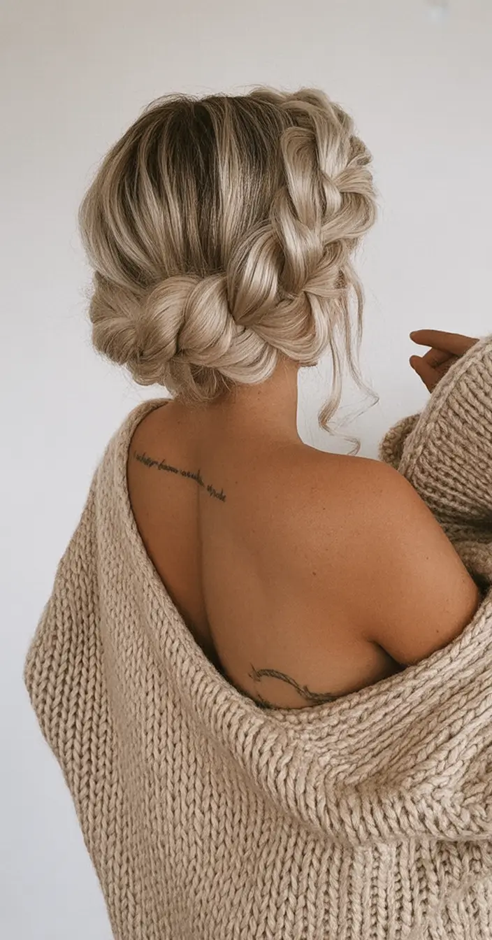 Top Burgundy Hair Color Looks for Autumn 2025 Wrapped Crown Braid with Soft Blonde Tones
