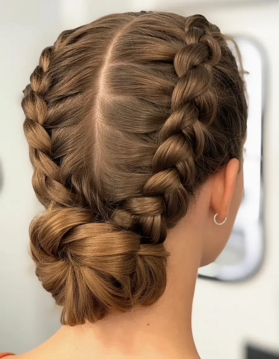 Top Burgundy Hair Color Looks for Autumn 2025 Twisted Low Braid Chignon