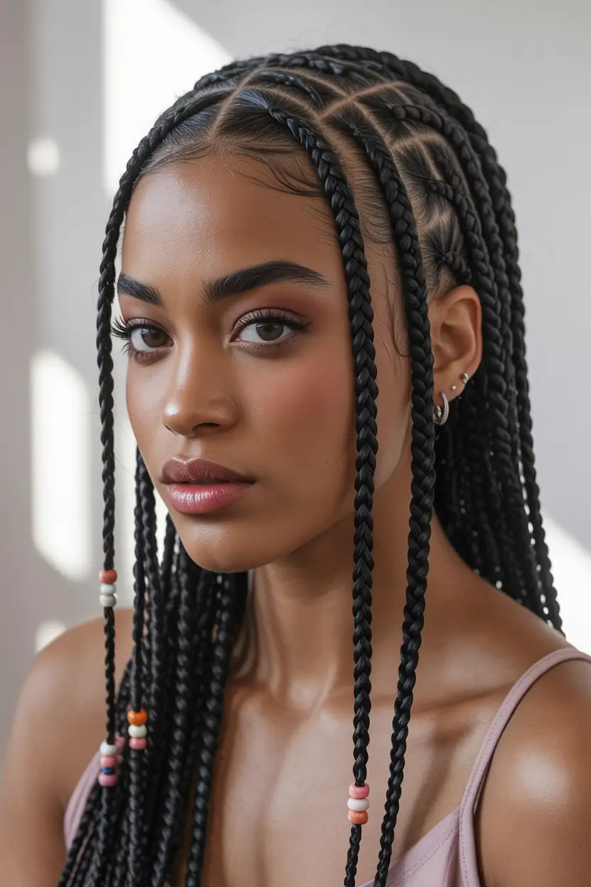 Top Burgundy Hair Color Looks for Autumn 2025 Micro-Beaded Box Braids with Gloss Finish