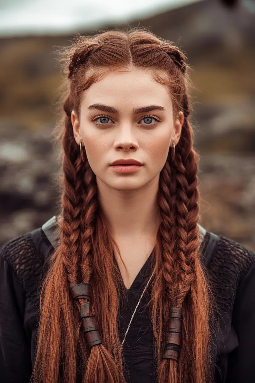 Top Burgundy Hair Color Looks for Autumn 2025 Modern Viking-Inspired Braids in Burnt Auburn