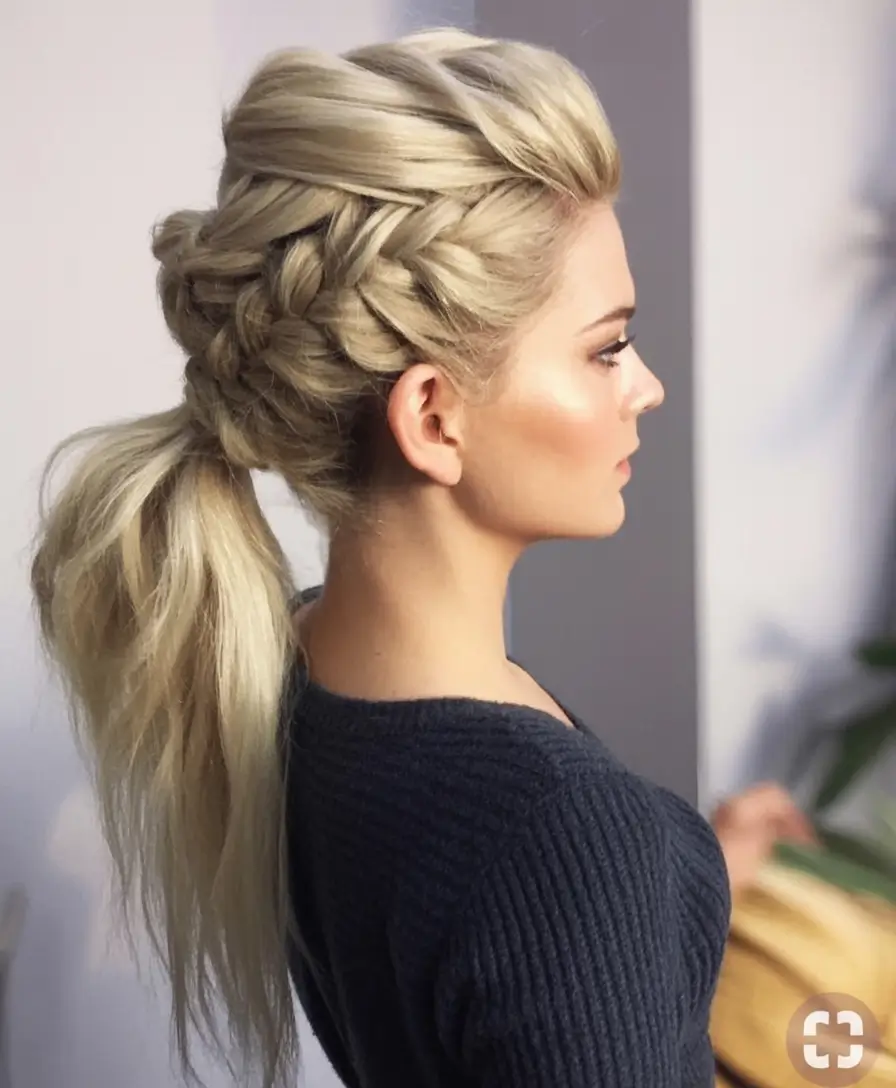Top Burgundy Hair Color Looks for Autumn 2025 Voluminous Crown Braid with Ponytail Drama