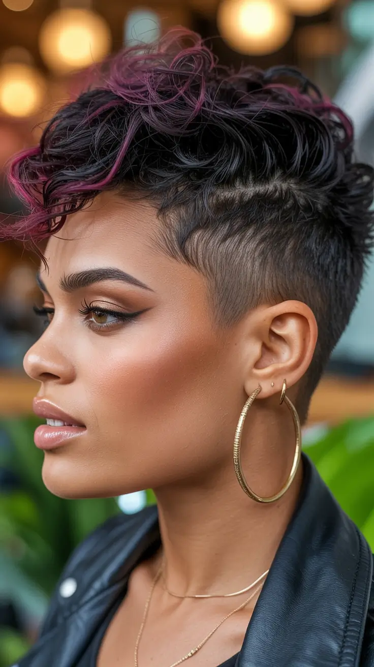 Fall 2025 Hair Colors ideas for Deep Skin Underlights of Burgundy on a Sculpted Shave
