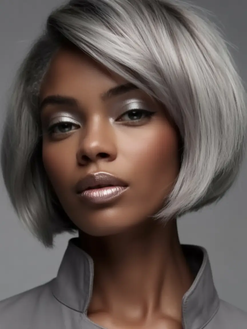 Fall 2025 Hair Colors ideas for Deep Skin Elegant Ice-Lavender Bob with a Side Sweep