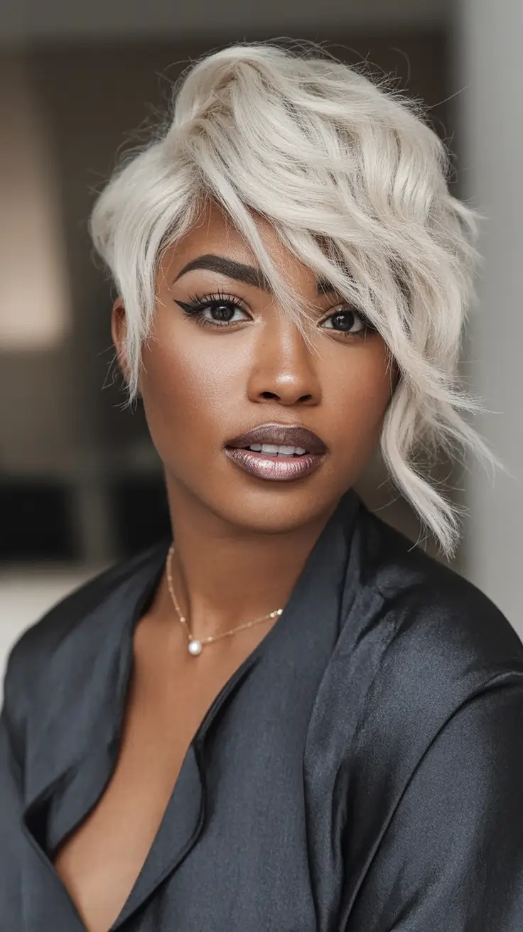 Fall 2025 Hair Colors ideas for Deep Skin White Blonde Glam Crop