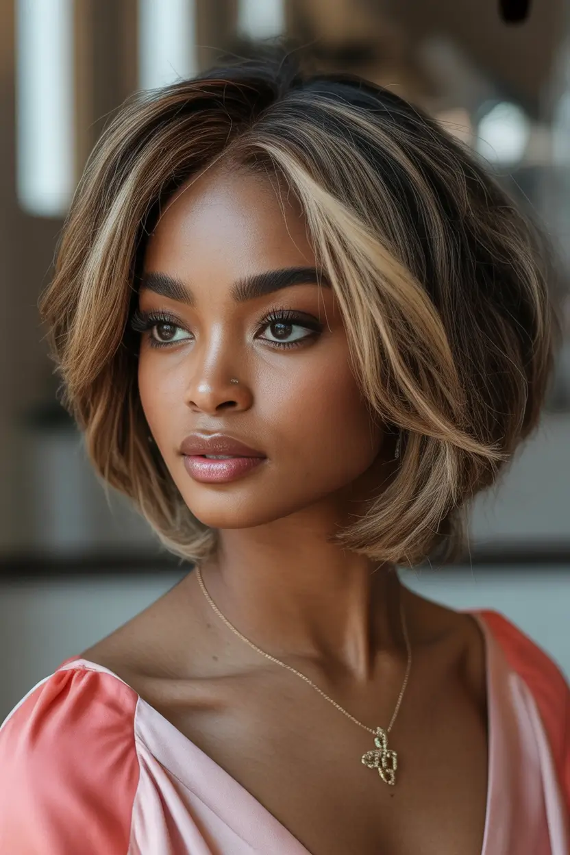 Fall 2025 Hair Colors ideas for Deep Skin Dimensional Blonde Bob with Face-Framing Highlights