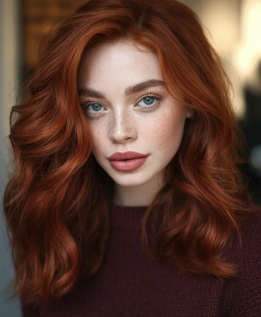 Fall 2025 Hair Colors Ideas for Warm Skin Classic Rust Red with Retro Volume