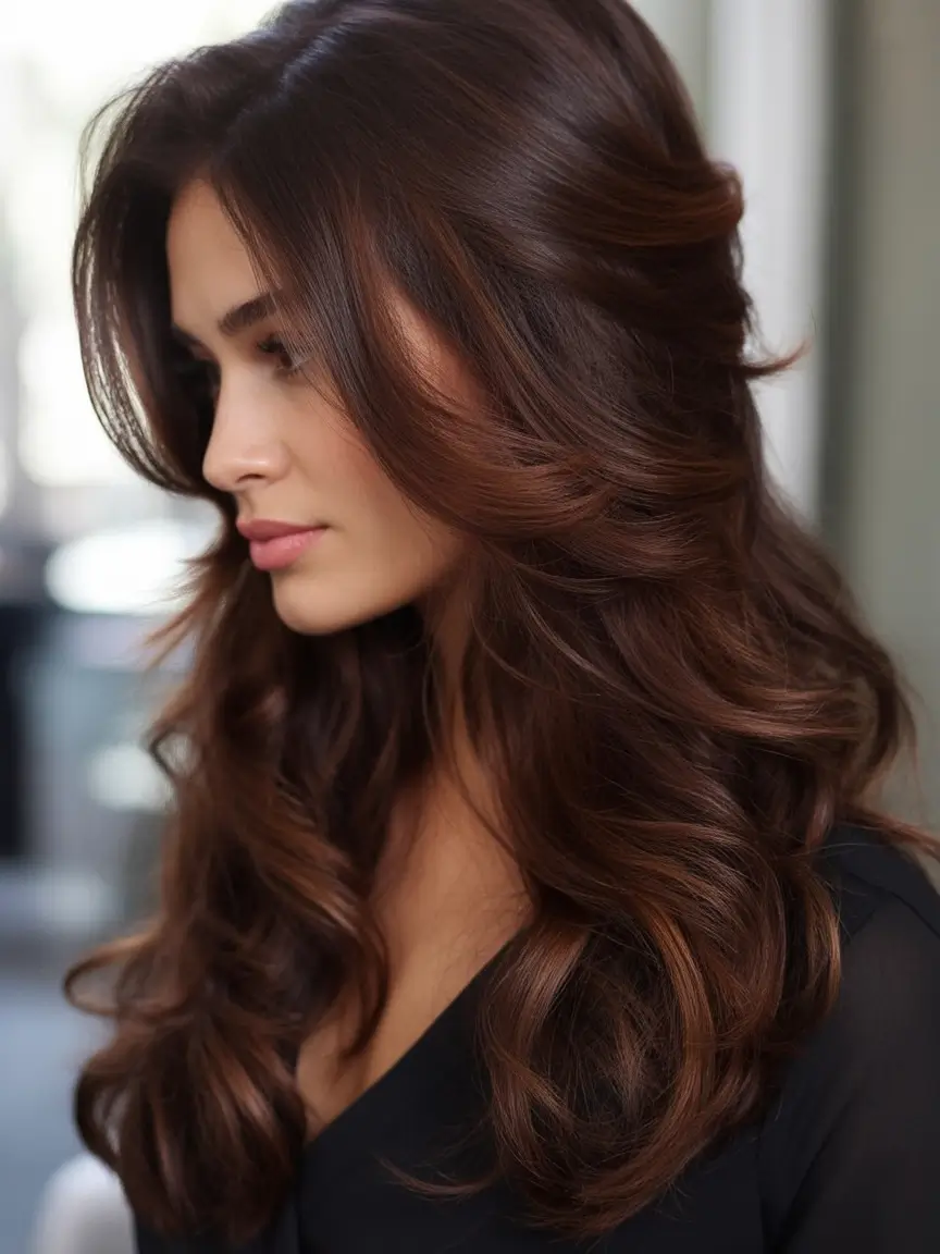 Fall 2025 Hair Colors Ideas for Warm Skin Warm Cinnamon Swirl Layers