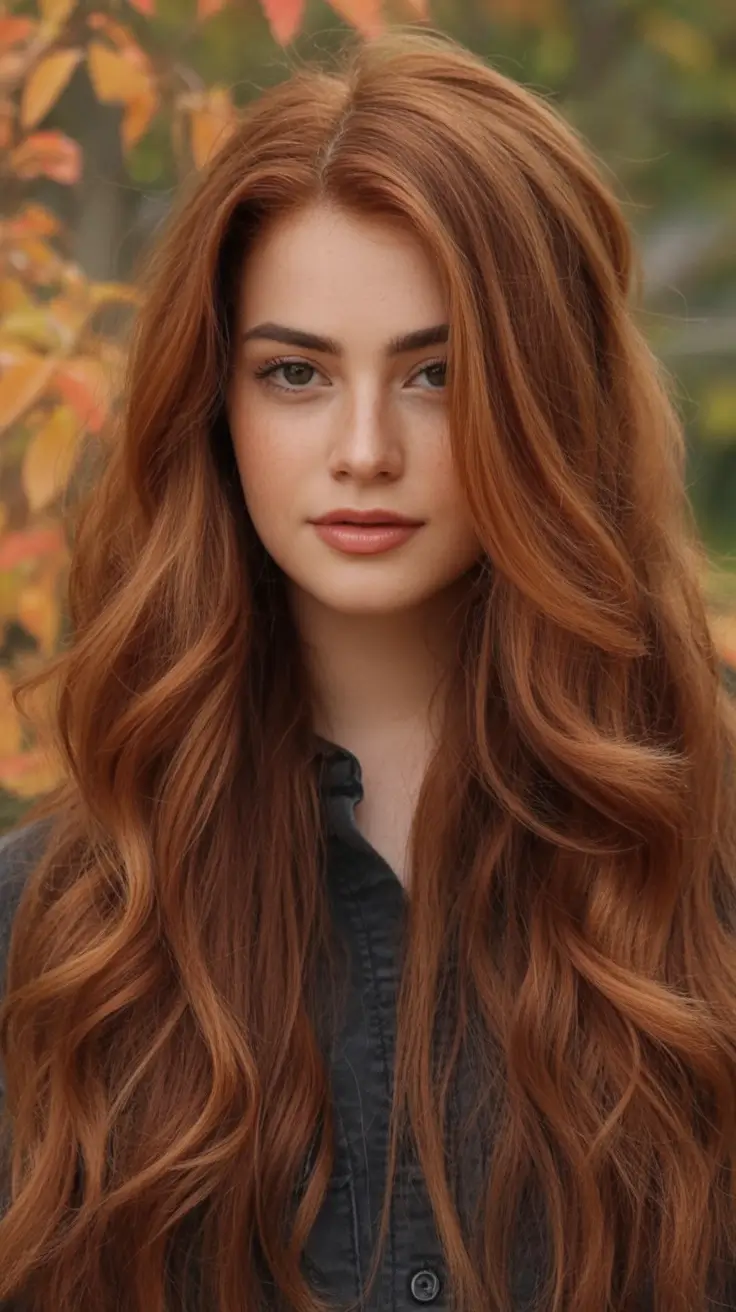 Fall 2025 Hair Colors Ideas for Warm Skin Burnished Copper Waves