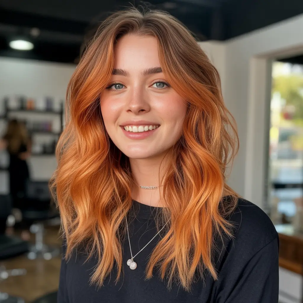 Fall 2025 Hair Colors Ideas for Warm Skin Sunlit Pumpkin Blonde