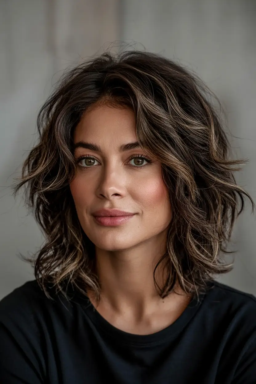 Fall 2025 Hair Colors Ideas for Warm Skin Textured Mocha Shag