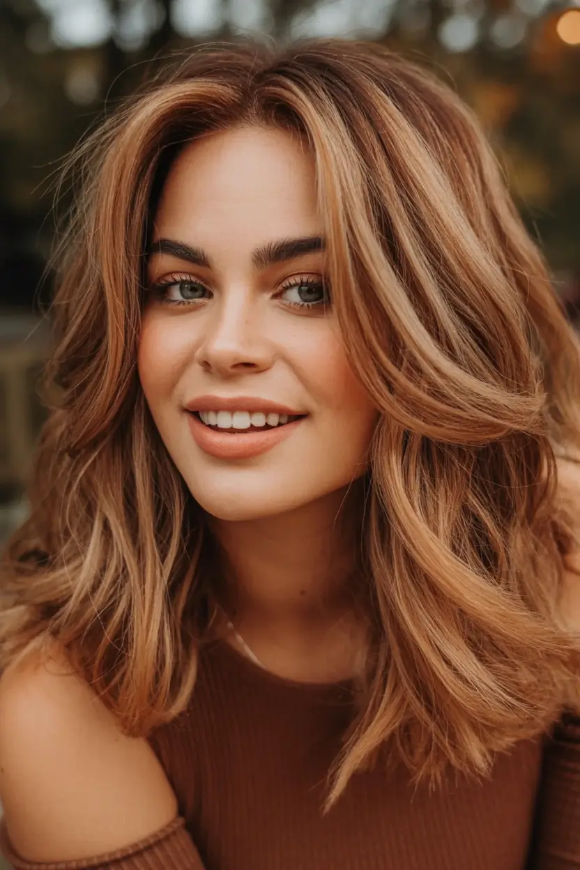 Fall 2025 Hair Colors Ideas for Warm Skin Toasted Maple Layer Cut