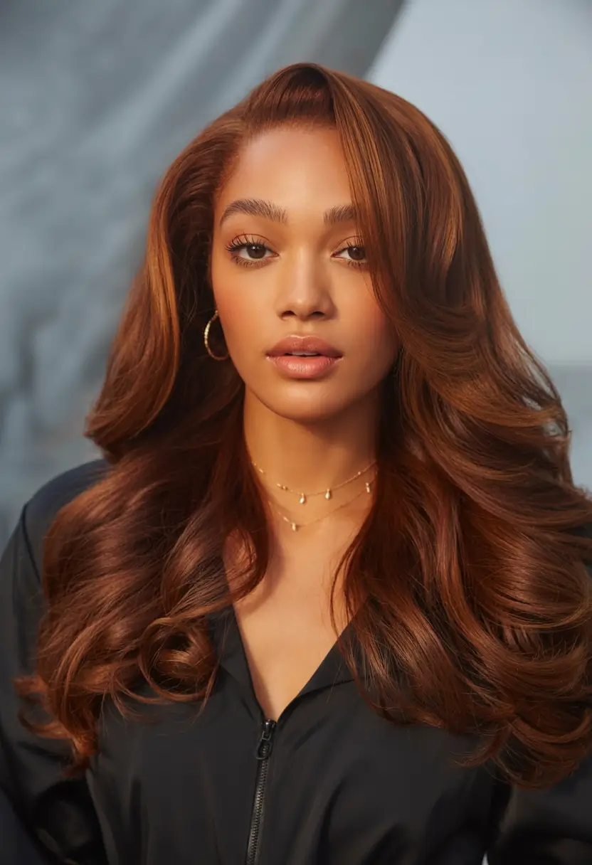 Fall 2025 Hair Colors Ideas for Warm Skin Velvet Auburn Waves