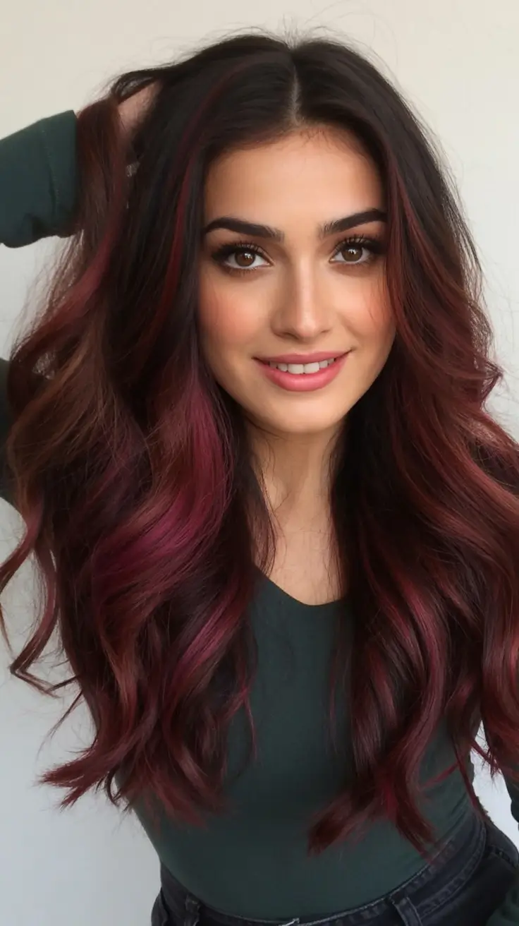 Fall 2025 Hair Colors Ideas for Warm Skin Mulberry Ends on a Brunette Base