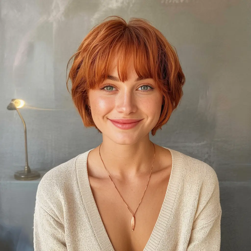 Best Fall Haircuts for Round Faces in 2025 Textured Pumpkin Spice Bob