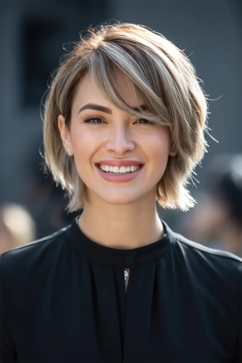Best Fall Haircuts for Round Faces in 2025 Polished Bob with Side Bangs