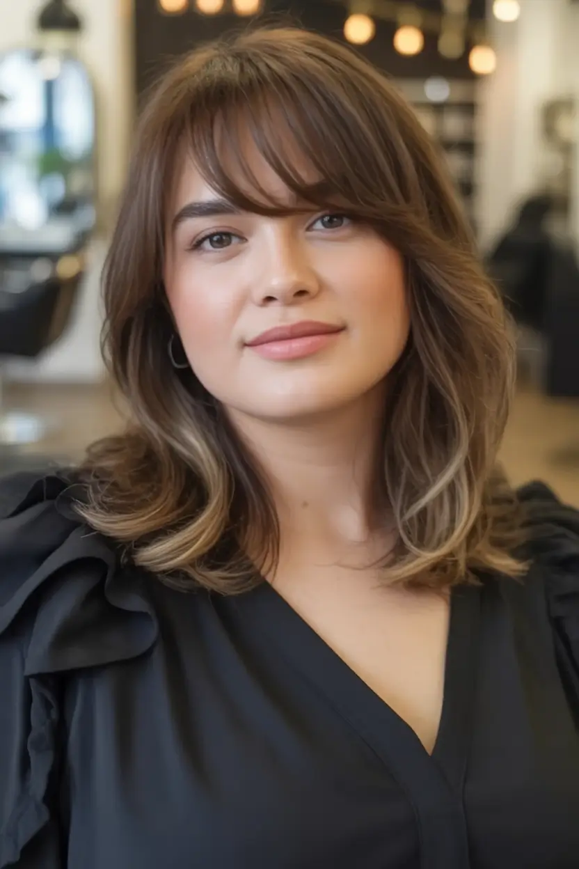 Best Fall Haircuts for Round Faces in 2025 Soft Curls with Curtain Bangs