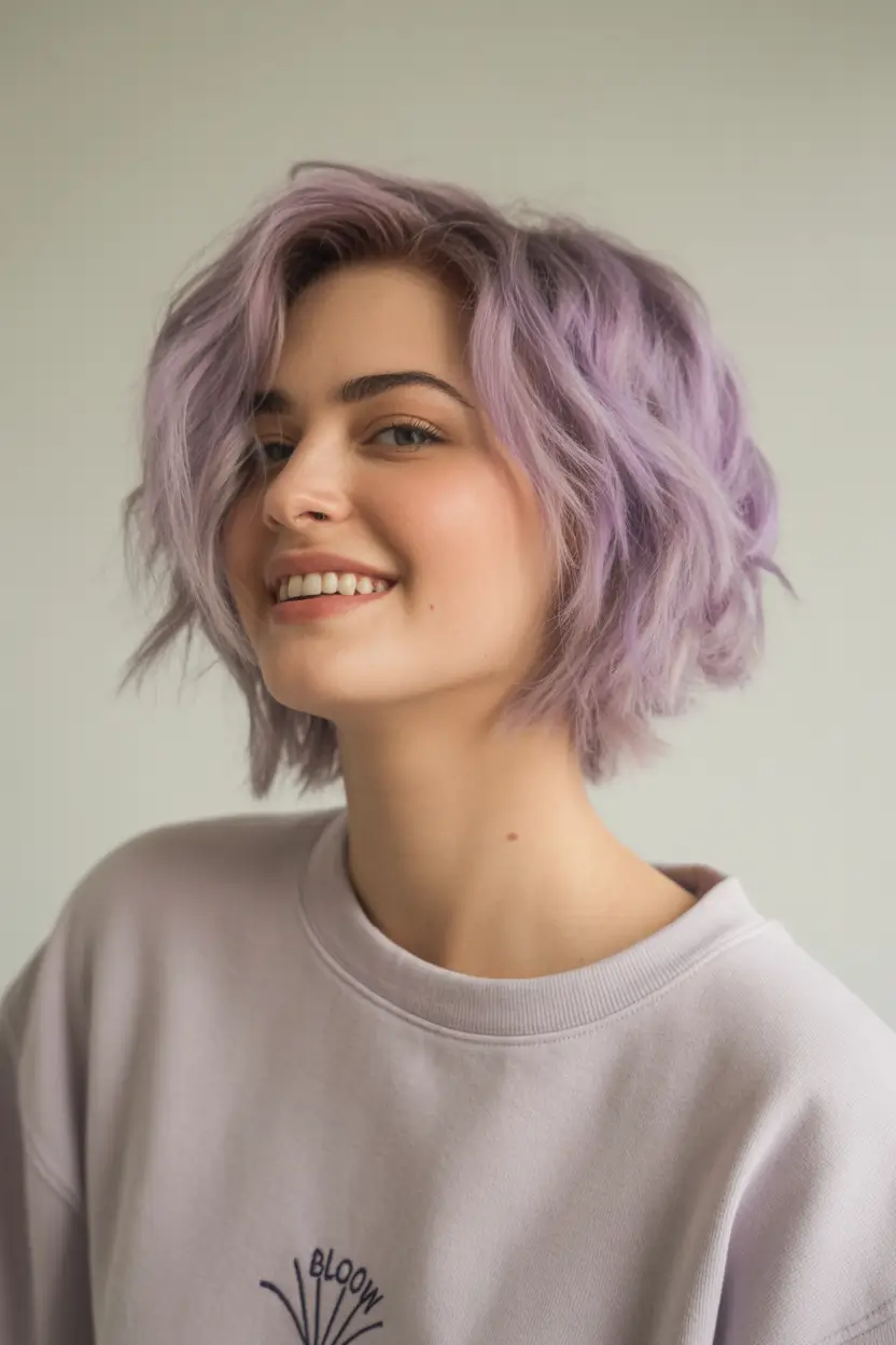 Best Fall Haircuts for Round Faces in 2025 Lavender Whisper Textured Bob