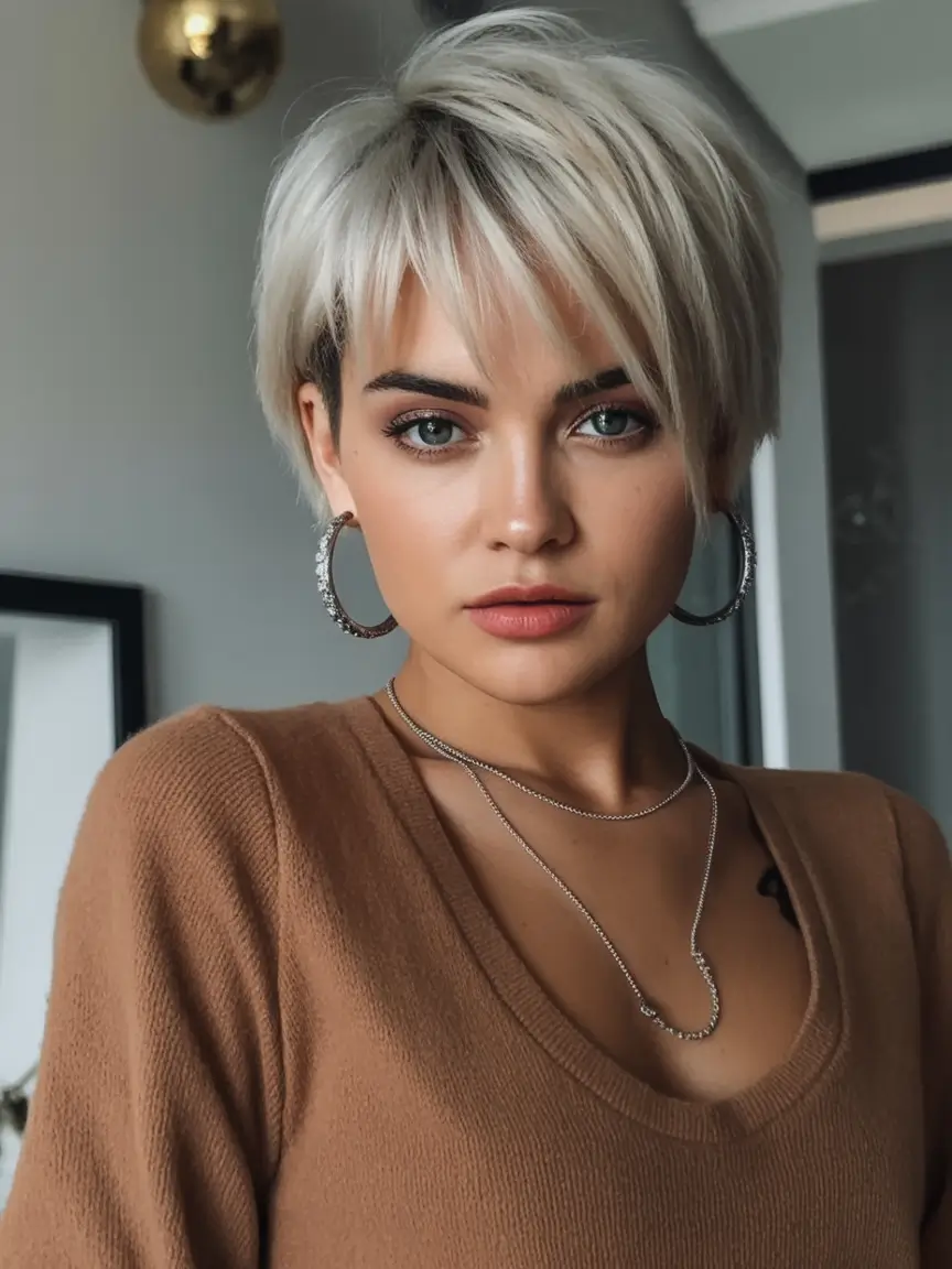 Fall 2025 hairstyle for Short Cuts Snowy Blonde Fringe Crop