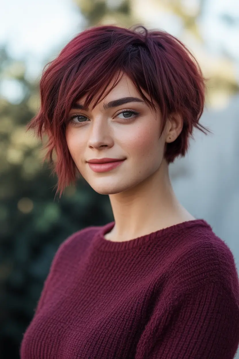Fall 2025 hairstyle for Short Cuts Berry Choppy Bob with Side Bangs